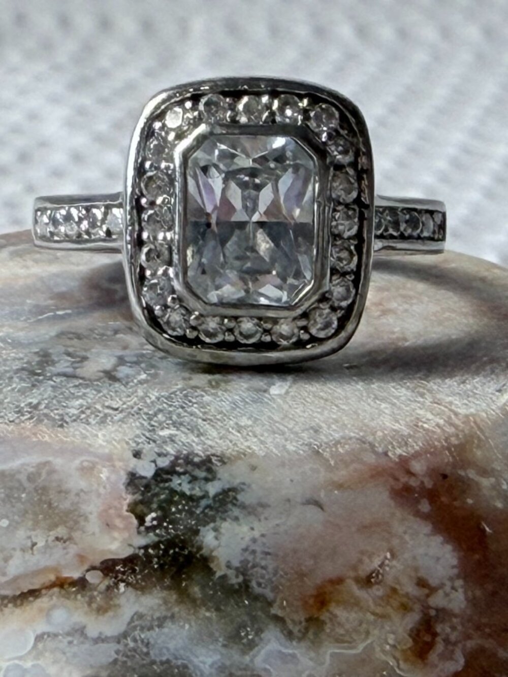 Clear Stone Silver-Tone Halo Ring